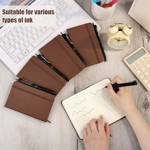 Aodaer 50 Sets Pocket Notebook Journal with Pens, 160 Pages, 3.5 x 5.5 Inch Mini Lined Journal Notebook A6 Leather Hardcover College Ruled Notepad with Pen Holder for School Office Gifts, Brown - color: Dark Brown