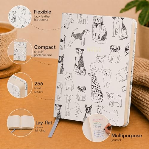 WORLD TRAVELER Eccolo A5 Lined Journal 256 Ivory Pages Lay Flat 6x8 - color: Outlined Dogs