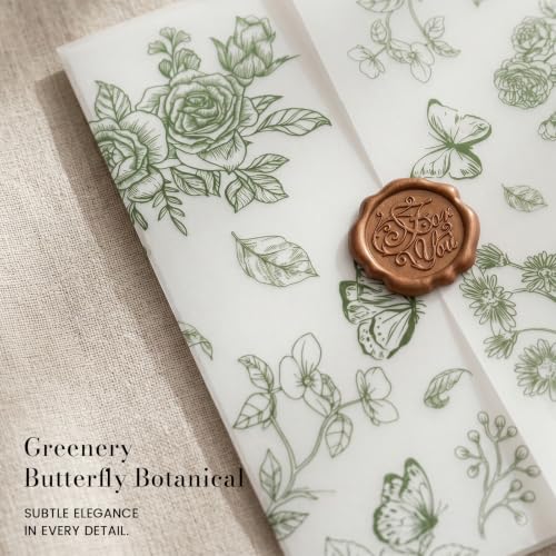 Vellum Paper 5x7 Pre-Folded Green Rose Butterfly, Vellum Jackets 30 Pcs - color: Green Rose Butterfly