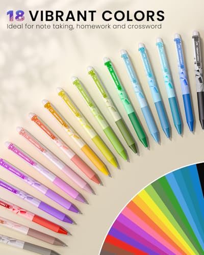 Four Candies Erasable Gel Pens, 0.7 mm Fine Point Pens, 18 Assorted Colors | Make Mistakes Disappear, Erasable Pens Multicolor, Retractable Erasable Pens for School, Journaling & Office Writing - color: 18 Colors