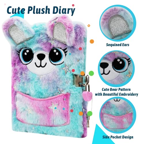SuperStyle Journal Diary, Gift for 6 7 8 Years Old Girls, Bear Notebook with Lock Secret Diary Writing Journal Birthday Gift for Kids - color: Bear