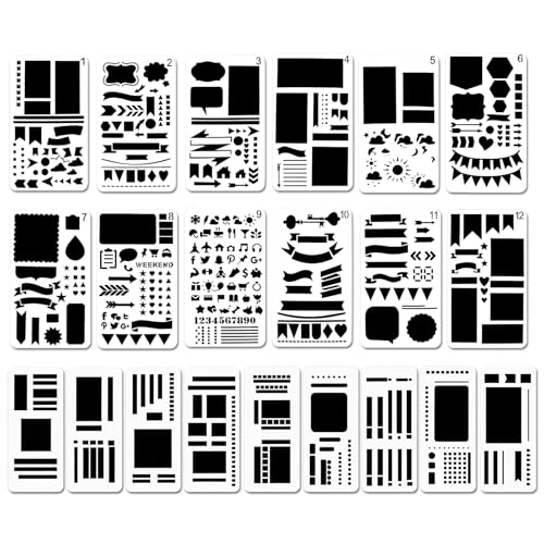 21Pcs Journal Stencils for Planner Set, Reusable Stencil Template for Journaling, DIY Drawing Calendar Planner Templates Journaling Scrapbook Supplies