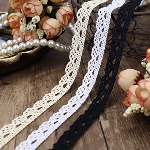 Beige Lace Ribbon 30 Yards Crochet Lace Trim Cotton Sewing for Crafts, Gift Package Wrapping, Bridal Wedding Decoration, Scrapbooking Supplies - color: Beige, size: 0.5 inch*30yards