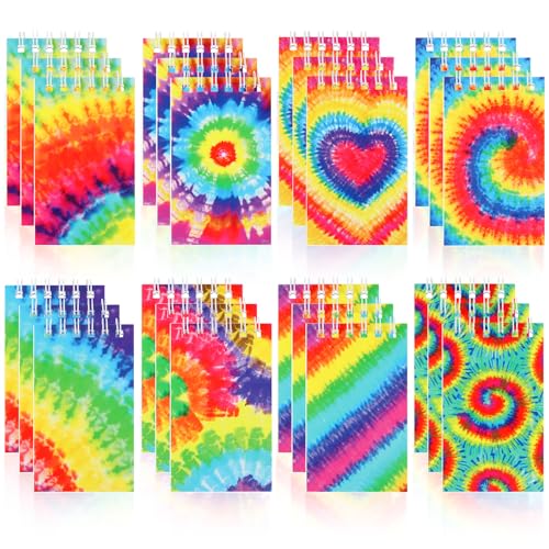 24 PCS Mini Tie Dye Notebooks Small Spiral Notebook Mini Journal Pocket Notebook for Party Supplies Mini Notebooks Bulk for Tie Dye Party Gift Classroom Rewards - style: Tie Dye