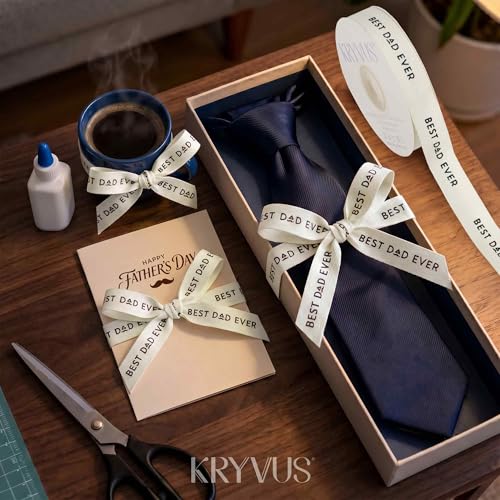 Father's Day Ribbon - 5/8 Inch x 12 Yards Natural Twill Tape Ribbon - color: Best Dad Ever, size: 5/8 Inch x 12 Yards