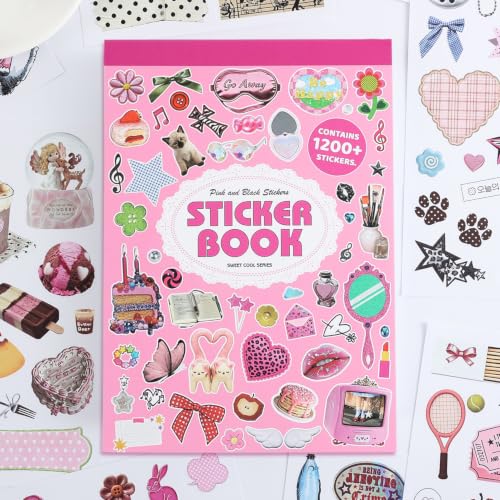 1200+ Sweet Cool Sticker Book, Cute Pink Vintage Small Stickers for Scrapbooking, Aesthetic Art Scrapbook Supplies for Adults Teens Women Girls Junk Journal Journaling - style: Aesthetic Style 4