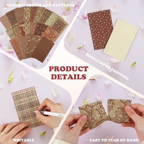 Vintage Scrapbook Paper Pack 60 Sheets Rustic Red Brown Neutral Floral Textured Wallpaper Design 5.0×3.1 Inch Cottage Core Aesthetic Junk Journaling Supplies for Card Making Small Craft Projects - color: Red