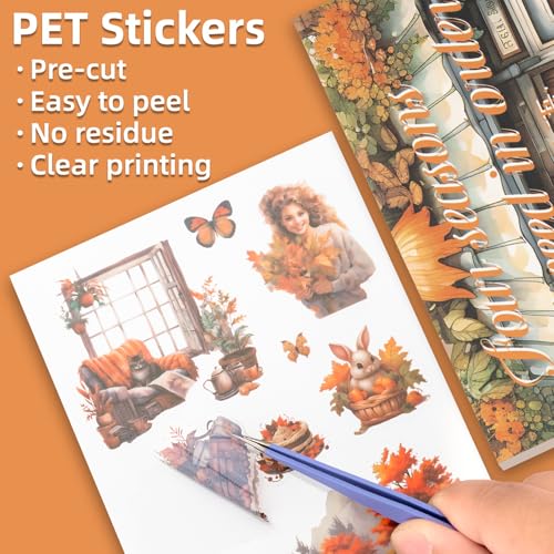 Autumn Theme Sticker Scrapbooking Supplies for Junk Journal, 20 Sheets PET Stickers - Vintage Journaling Stickers, Ephemera Sticker Book Pre Cut(TZ-006-003) - color: Autumn Theme Stickers