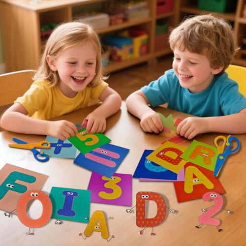 Flamax Scissor Skills Activity Book Craft Scissors Set Includes Safety Scissor & 40 Colored Cardstock Paper Templates, Safety Scissors for Kids Ages 2-4, Colored Cardstock Paper - color: Letter