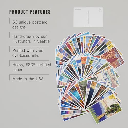 Lantern Press 63 National Parks - Postcard Set of 63 Different Original Hand Illustrated Postcards - color: 63 National Parks