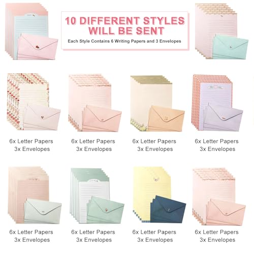 91 Pcs Stationery Paper Envelopes Set | Includes 60 Writing Stationery Paper & 30 Envelopes & 48 Stickers, Floral Letter Writing Stationery Paper (10 Style) - color: Sweet