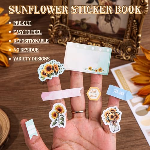 Aesthetic Sunflower Planner Sticker Book 25 Sheets with 600+ Decorative Stickers for Journaling, Scrapbooking, Bullet Journal, Happy Planner, DIY Stationery Supplies Gifts for Women Girls Teens Kids - style: Sunflower