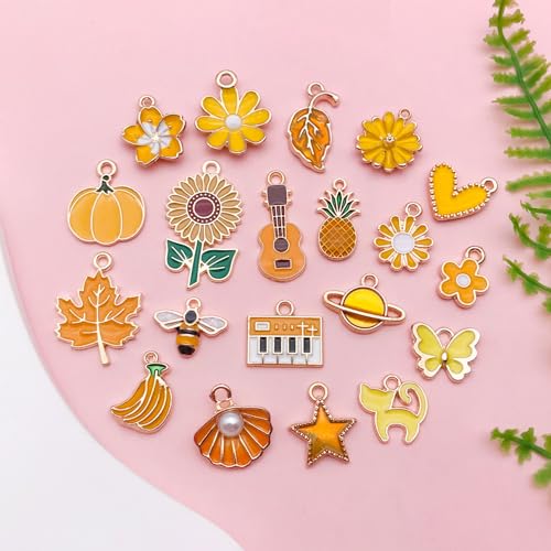 Youdiyla 40pcs Enamel Charms Alloy Metal Charms for Jewelry Making Necklace Bracelet Earring DIY Accessories - color: Yellow