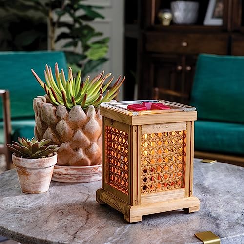 Candle Warmers Etc. Vintage Bulb Illumination Fragrance Warmer- Light-Up Warmer for Warming Scented Candle Wax Melts and Tarts to Freshen Room, Wood and Cane - size: Wood & Cane