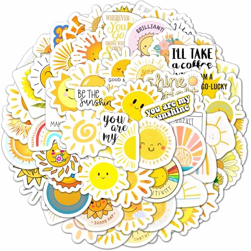 100Pcs Small Sunshine Stickers, Sun Stickers and Decals for Laptop and Water Bottles, You are My Sunshine Decals and Party Favors, Sun Birthday Party Decorations, Gifts for Women & Men - color: Sunshine Stickers