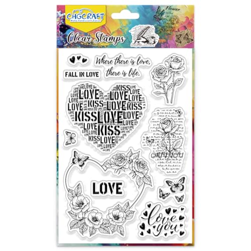 CHGCRAFT Roses Clear Stamps Heart Flowers Love Words Transparent Stamp Butterfly Silicone Clear Stamp Seals for Cards Making DIY Scrapbooking Photo Decoration - style: Rose