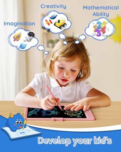 TEKFUN LCD Writing Tablet Doodle Board, 8.5inch Colorful Drawing Tablet Writing Pad, Kids Gifts Toys for 3 4 5 6 7 Year Old Kids, Erasable Doodle Pad Toddler Travel Car Toy Road Trip Activity (Pink) - color: Pink, size: 8.5 Inch