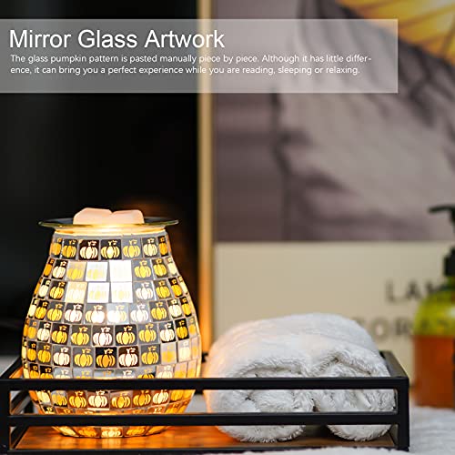 Dicimi Pumpkin Wax Melt Warmer, Handmade Mosaic Glass Wax Warmer with Flameless Night Light, Fast Heating Fall Harvest Decor, Cozy Home Ambiance - color: Golden Pumpkin