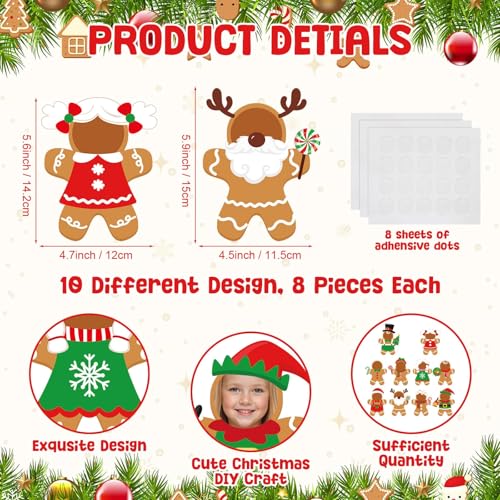 Funrous 80 Sets Christmas Gingerbread Man Cutouts, DIY Picture Frame | Christmas Photo Frame, Face Cutouts Craft Kit, Bulletin Board Classroom Decorations, Xmas Winter Holiday Party Favors - style: Gingerbread Man
