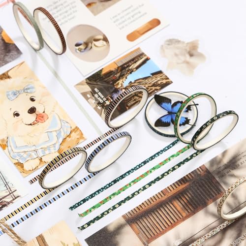 Skinny Washi Tape Pack 120 Rolls Basic Patterns Decorative Slim Geometric Elegance Masking Tapes for Arts, DIY Crafts, Journals, Planners, Scrapbook, Wrapping