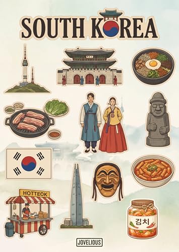 South Korea Sticker Sheet, South Korea Travel Stickers for Laptop - style: South Korea