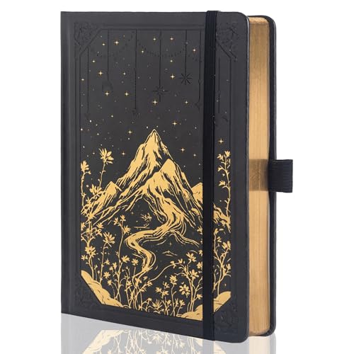 MGGAO Lined Journal Notebook for Women Men, A5 Aesthetic Notebook - color: Black, size: Lined
