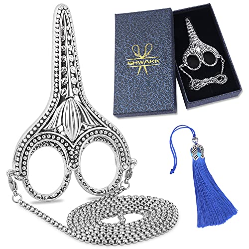 SHWAKK Embroidery Scissors, Stainless Steel Sharp Tip Retro Scissors - color: Bauhinia Silver