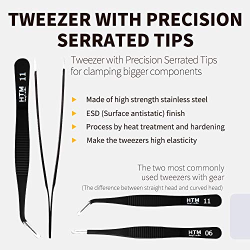 HengTianMei 7Pcs Precision Micro Tweezers Set, Anti-Static Stainless Steel, 3 Sharp Pointed Tweezers, 2 Curved Tweezer, 2 Serrated Tweezer for Eyelash Extensions, Craft, Jewelry, Soldering,Electronics - size: 7PCS