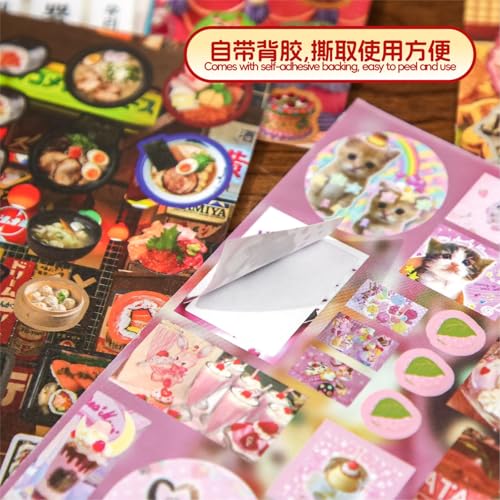 800 Pcs 90s Aesthetic Retro Anime Sticker Book for Scrapbooking | 40 Sheets Holographic Glitter Japanese City Pop Stickers, Grocery and Food Decals for DIY Junk Journaling, Kawaii Supplies - color: Retro Grocery Store Series