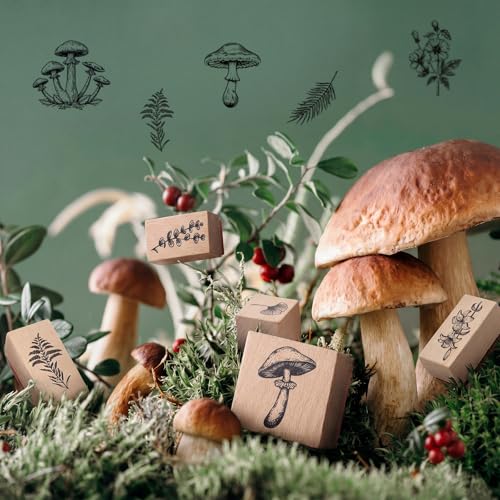 15 Pcs Plant and Flower Decorative Retro Wood Rubber Stamp Set Mushroom Rubber Stamps for Art and Craft Journals DIY Card Making Scrapbooking - style: Plant Flower