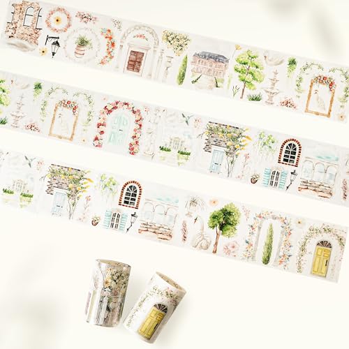 WT Pre-Cut French Courtyard Wide Washi Tape, Single Roll, Romantic European Courtyard Style with Floral Designs, Decorative Washi Paper Tape for Journaling, Scrapbooking, Planner, DIY Crafts - color: WT Pre-Cut French Courtyard Wide Washi Tape