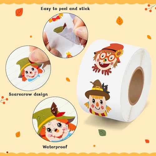Haooryx Fall Scarecrow Sticker Rolls, 1000Pcs Autumn Scrapbook Stickers - style: Fall-Theme Scarecrow Head 2Roll