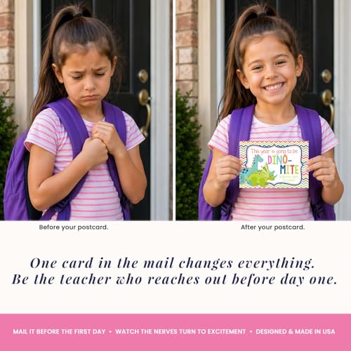 Amanda Creation Dinosaur Postcards, 30 Pack 4x6 Welcome to School Postcards for Students from Teacher, Dino-Mite Design - style: Dinosaur