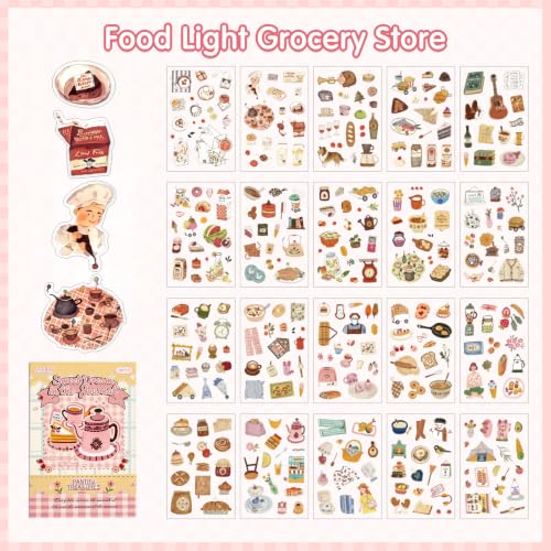 Uideyvi Foodie Time Series Sticker Scrapbooking Supplies for Junk Journal, 20 Sheets PET Stickers - Vintage Journaling Stickers - color: Foodie Time