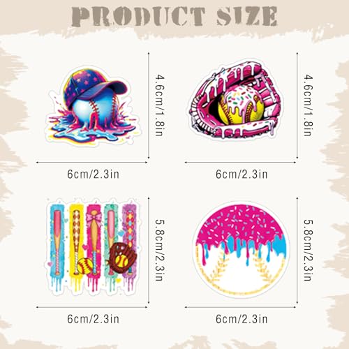Pink Cute Softball Stickers - 50 Pcs Bow Sports Gifts for Girl Team - style: Softball