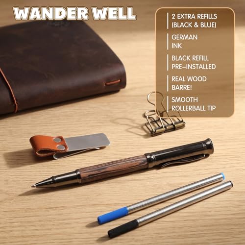 Thenshop A5 Leather Journal Refillable Notebook Travel Diary Handmade Travelers Refillable Leather Journal for Men and Women with 3 Notebook Inserts, Pen Holder, Binder Clip