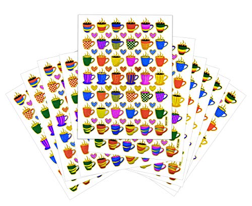 Coffee Tea Cup Waterproof Self-Adhesive Metallic Foil Decorative Scrapbook Sticker, Nice Size for Day Planner, Homemade Calendar, Journal, Letters, and Cards. (420 Stickers) (ST-10-COFFEE)