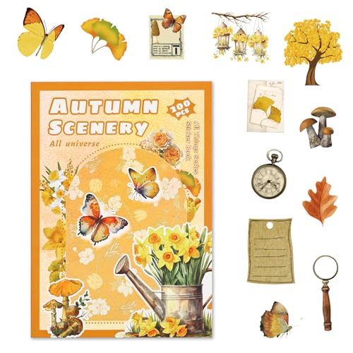 Vintage Scrapbook Stickers, 20 Sheet Vintage Flower Sticker for Scrapbooking, journaling DIY Crafts Laptops，Card Making, Ephemera Pre Cut (Orange Autumn Scenery) - style: Orange Autumn Scenery