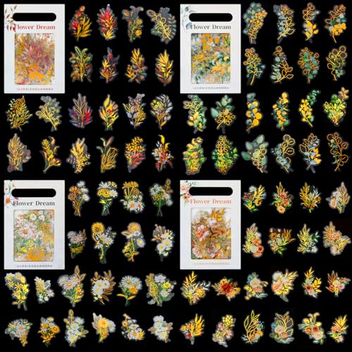 160 Pieces Gold Foil Botanical Stickers - color: Flowers and Plants