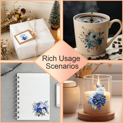 4 PCS Blue Floral Cuttable UV DTF Stickers - style: blue floral