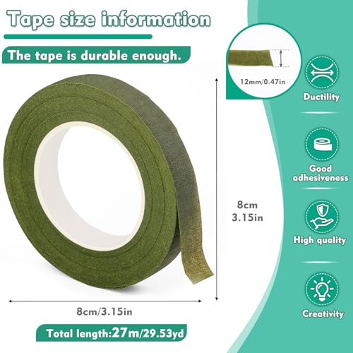 Floral Tape, 1/2inch Green Flower Tape for Bouquet Floral Crafts | Flexible And Easy to Tear Floral Tape for Fresh Flowers, Stem Wrapping, Floral Arranging, Corsages And Wedding Bouquets - color: Green