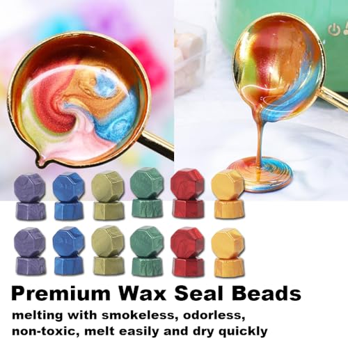 Wax Seal Beads,300pcs Silver Sealing Wax Pellets Refill with 30pcs Double Side Adhesive Stickers for Stamp Seals Wedding Invitations Envelopes DIY Craft Projects - color: Silver