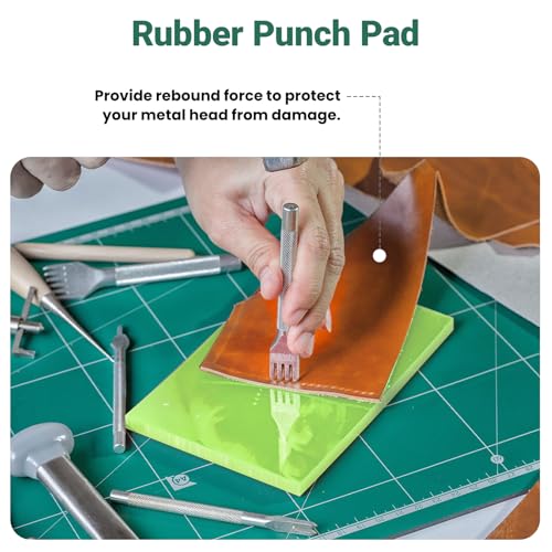 4 Pcs Leather Punch Pads, A4 Self Healing Cutting Mat, Sound Absorbing Pad and Leather Cutting Mat, Cutting Hole Punch Stamping Tool for Leathers Working DIY Crafts