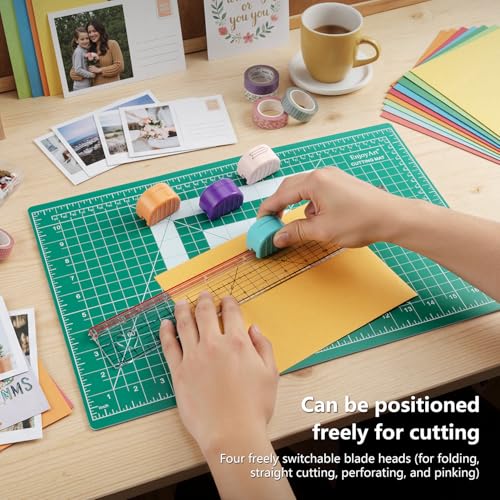 Sliding Paper Trimmer Set, 4 Multi-Function Blades, Acrylic Ruler & A3 Mat