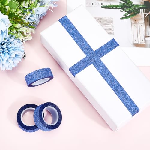 GORGECRAFT 10M*15mm*3 Rolls Glitter Adhesive Tape Foil Masking Tapes Dark Blue Washi Paper Stick for DIY Scrapbook Decorative Adhesive Sticker Craft and Gifts Wrapping Car Furniture Walls - color: Dark Blue