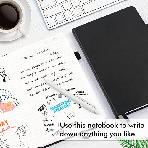 5 Pack Journal Notebook Bulk for School, Feela Hardcover Business Notebooks Classic Ruled Lined Journals with Pen Holder for Work Note Taking, with 5 Black Pens, 120 GSM, 5.1”x8.3”, A5, Black - color: 5 Pack black
