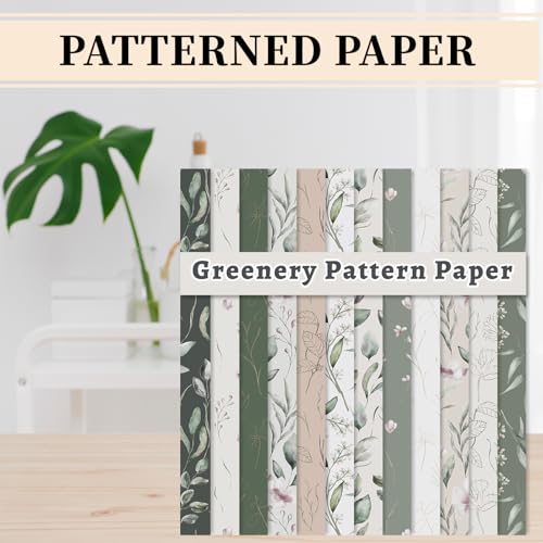 JarThenaAMCS 24 Sheet Greenery Pattern Paper Green Eucalyptus Leaves Scrapbook Specialty Paper Vintage Decoupage Double Sided Decor Craft, New Born Gender Reveal Baby Bridal Shower Junk Journal