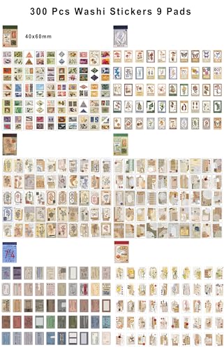 PRSTINCOL Washi Stickers Book, 6 Sets 300 Pcs - color: Vintage Washi Stickers Book