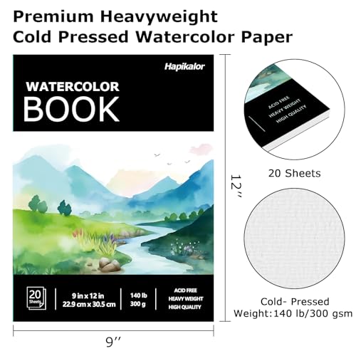 Hapikalor 9"x12" Watercolor Paper, 140lb/300gsm Water Color Paper, Black - color: Black, size: 9" x 12" Pad