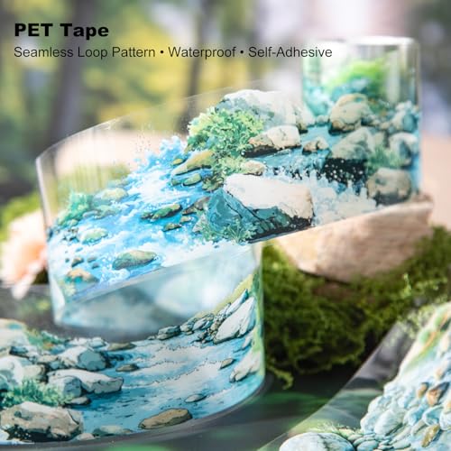 6 Rolls Nature Landscape PET Tape for Scrapbooking and Journals | River, forest, stone and floral scenes for junk journaling, collage and card making - style: Riverside Scenery